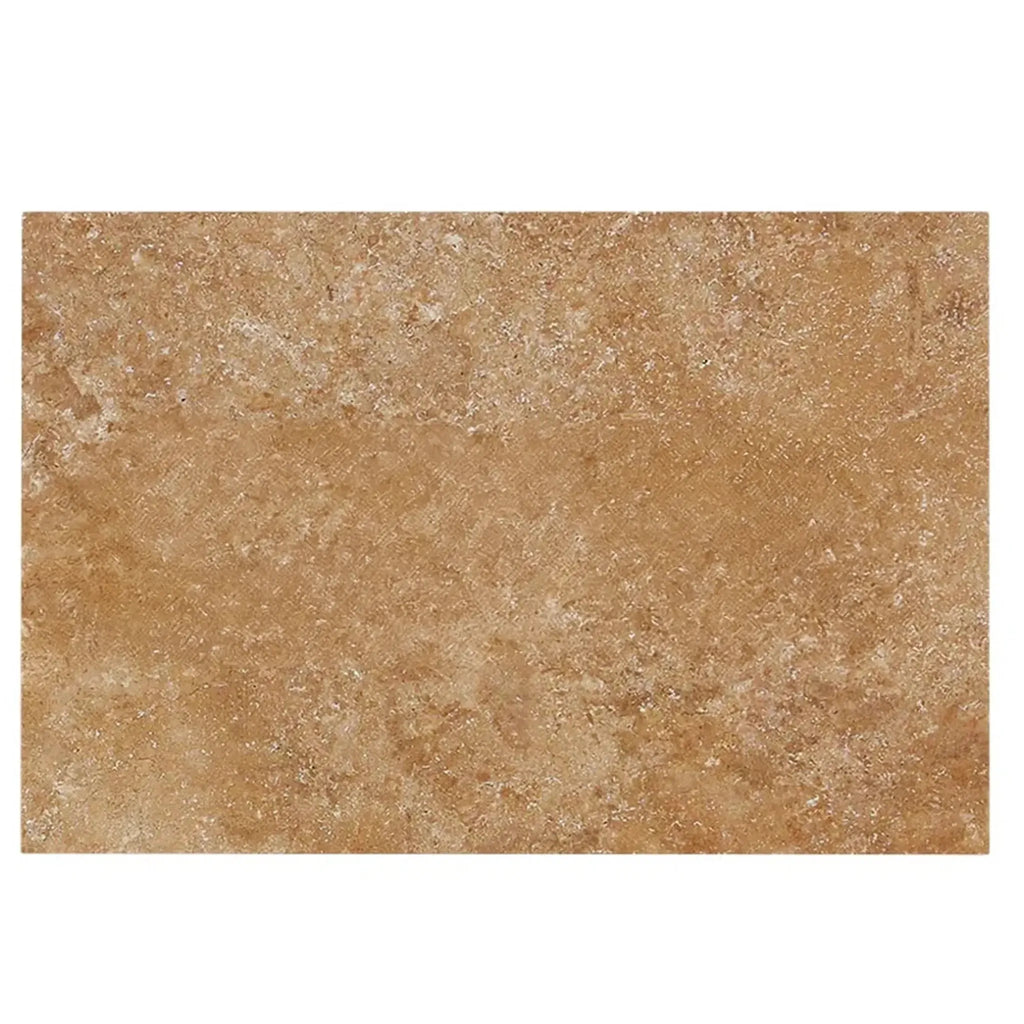 Textured brown travertine tile in Walnut Travertine 16X24 tumbled paver, 3 cm thick