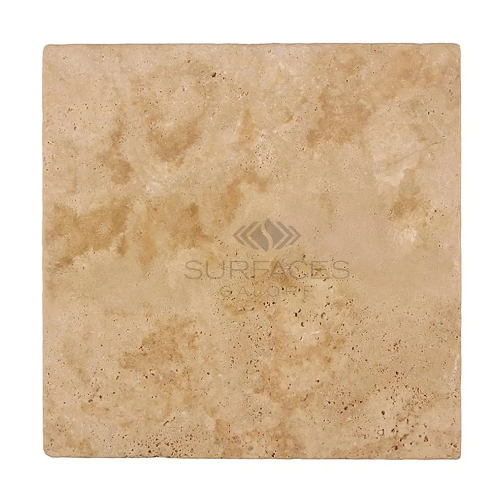 Walnut Travertine 18X18 Tumbled Square Tile showcasing a natural stone finish