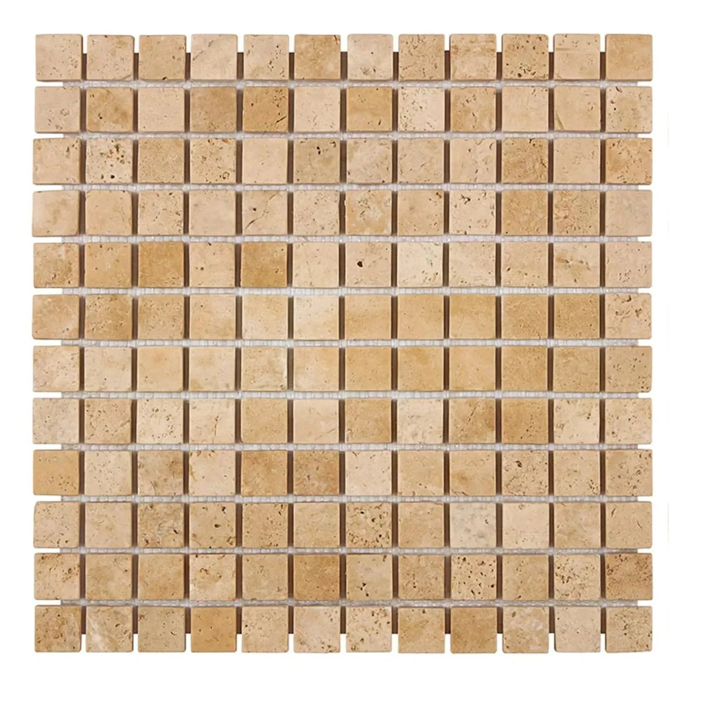 Beige Travertine Mosaic Tile featured in Walnut Travertine 1X1 Mosaic Tile Tumbled