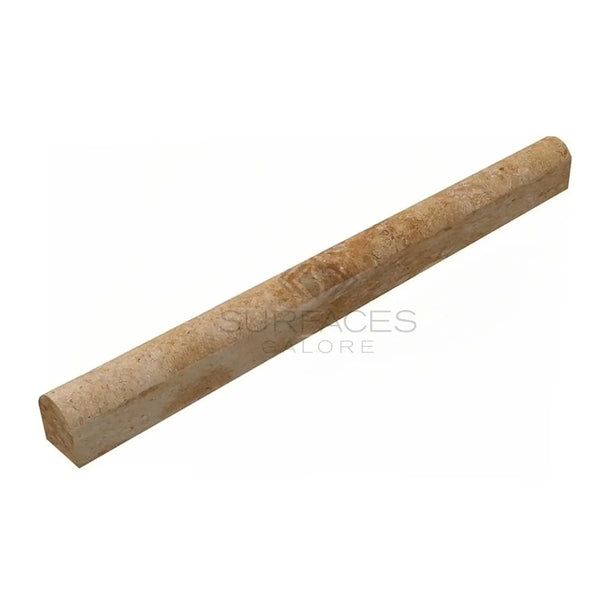 Beige marble pencil trim detail of Walnut Travertine 1X12 Dome Cane Liner product