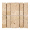 Beige Travertine mosaic tile sheet in Walnut Travertine 2X2 Tumbled finish