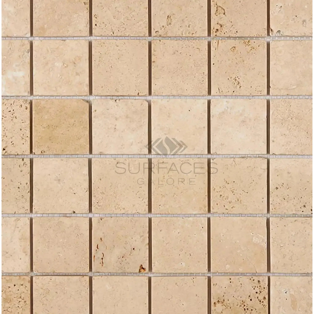 Beige Travertine Mosaic Tile in Walnut Travertine 2X2 Tumbled Design