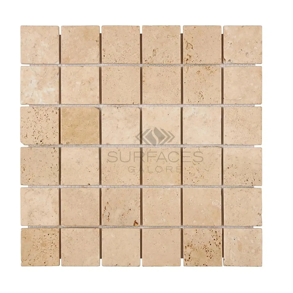 Beige Travertine mosaic tile sheet from Walnut Travertine 2X2 Tumbled collection