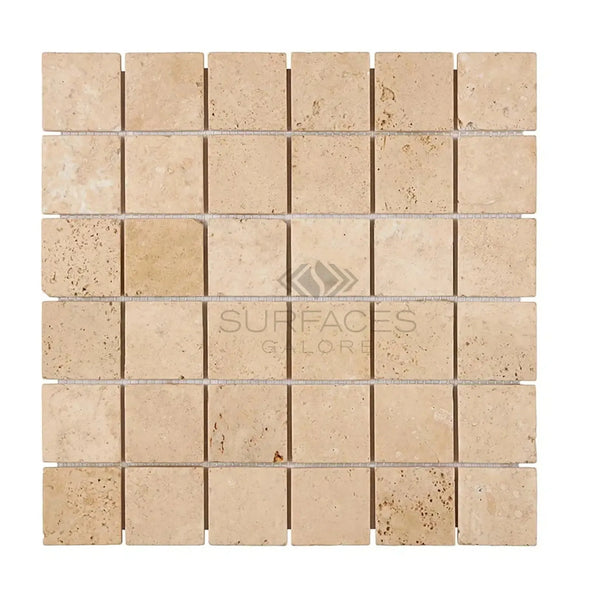 Beige Travertine mosaic tile sheet from Walnut Travertine 2X2 Tumbled collection