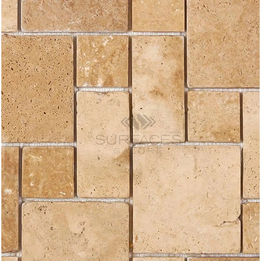 Tan travertine mosaic tile from Walnut Travertine 3-pcs. mini-pattern collection