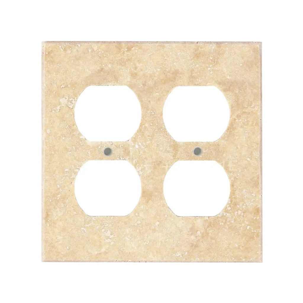 Square Travertine four-gang outlet cover in Walnut Travertine Double Duplex wall plate