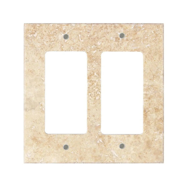 Double switch plate cover featuring a beige marble pattern in Walnut Travertine design