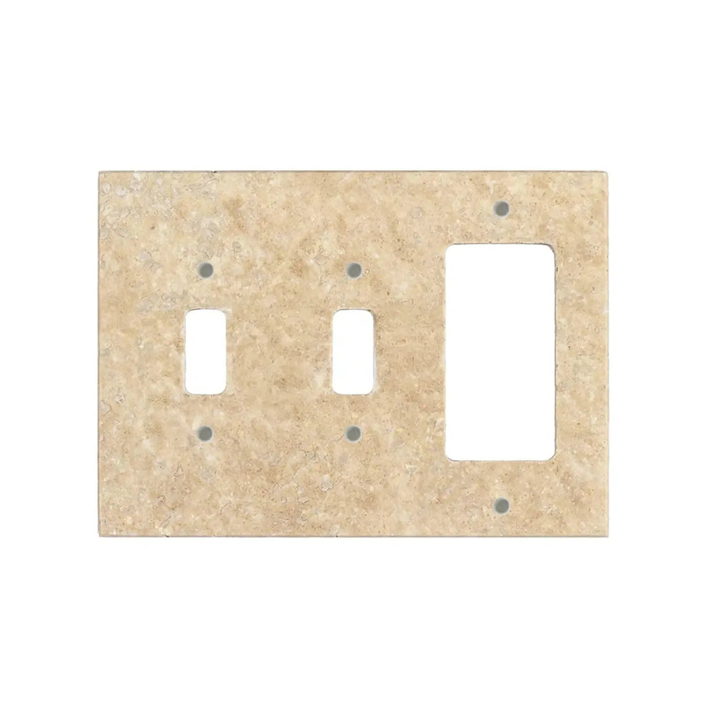 Tan marble-patterned switch plate for Walnut Travertine Double Toggle Rocker Wall Plate