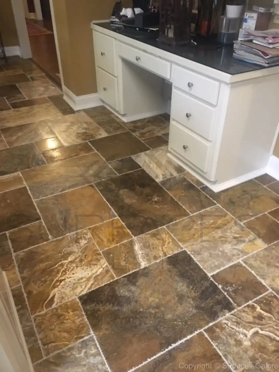 Installed marble and travertine tiles in various spaces like kitchen, bathroom, and living room, showcasing elegant and durable natural stone surfaces