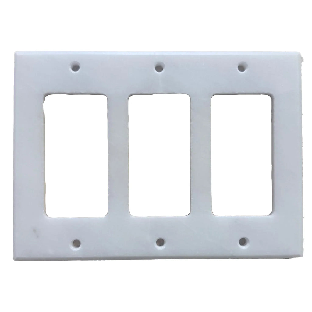 White Marble Meram Blanc 4 Gang Rocker Switch Wall Plate with white triple rocker design