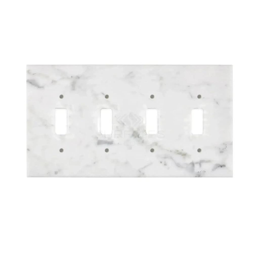 Marble-patterned four-gang light switch plate in White Marble Meram Blanc design