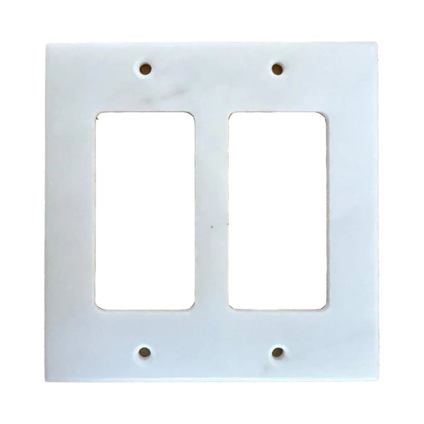 White Marble Meram Blanc Double Toggle Duplex Switch Wall Plate Cover displayed