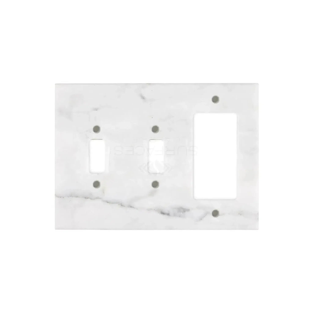 Marble-patterned triple light switch plate in White Marble Meram Blanc design