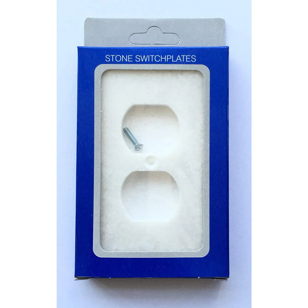 Stone switchplate in packaging for White Marble Meram Blanc Single DUPLEX Plate Wall Plate