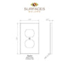 Duplex switch plate diagram with dimensions for White Marble Meram Blanc Wall Plate