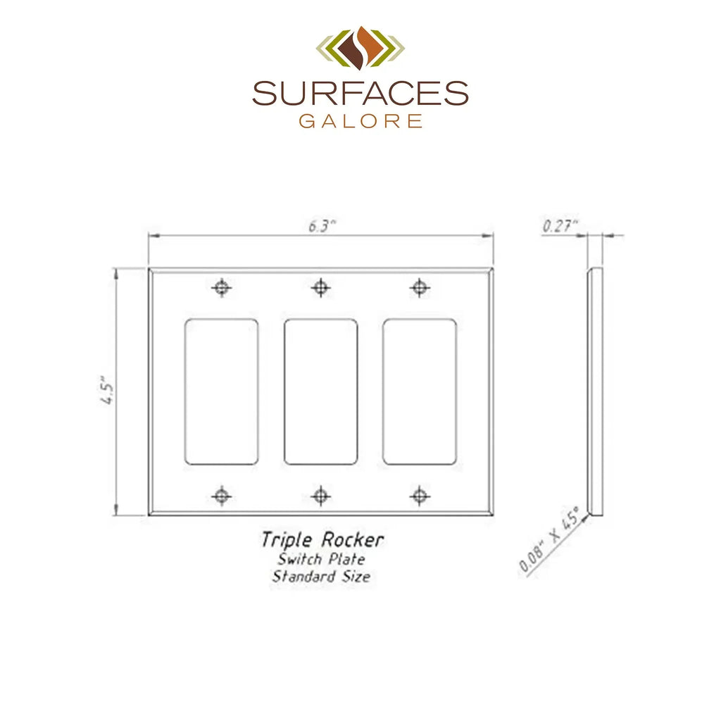 Triple rocker switch plate diagram for White Marble Meram Blanc wall plate