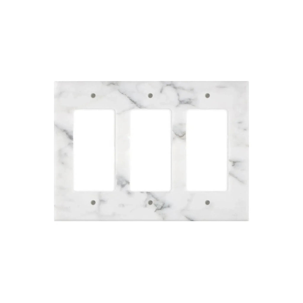 White Marble Meram Blanc Triple Rocker Plate Switch Wall Plate with marble pattern