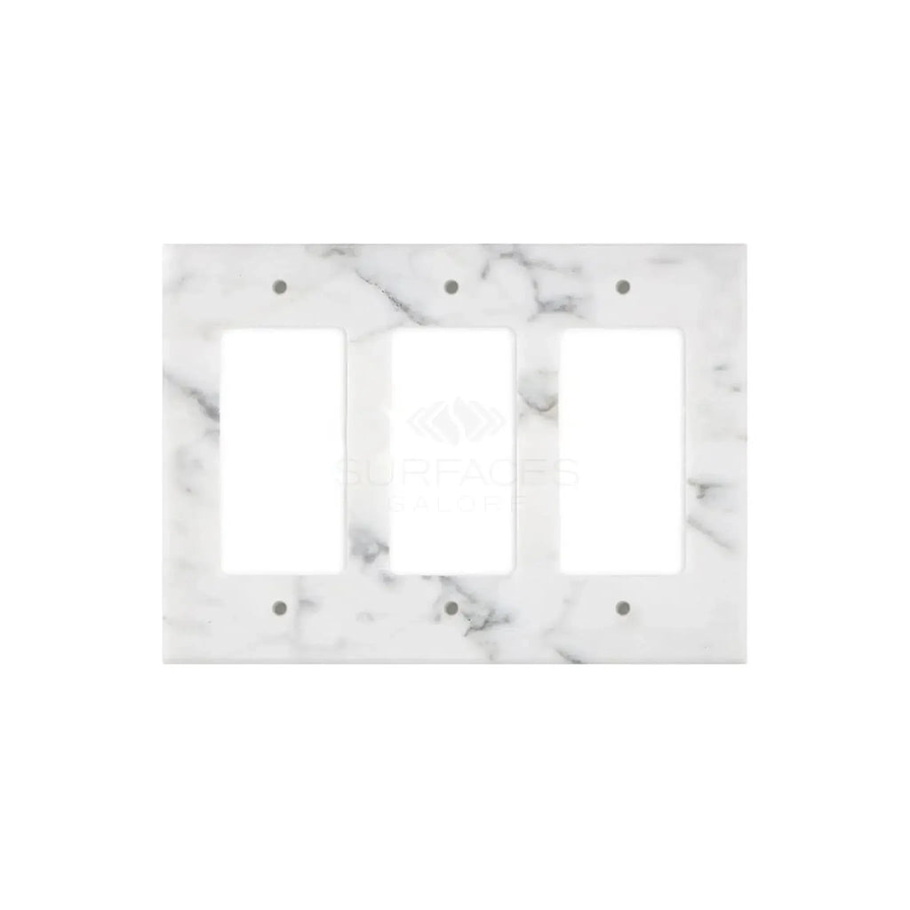 White Marble Meram Blanc Triple Rocker Plate Switch Wall Plate with marble pattern design