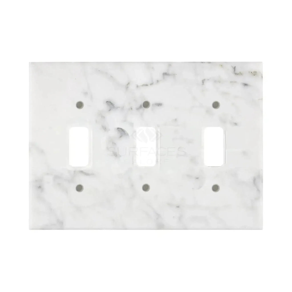 Marble-patterned White Marble Meram Blanc Triple Toggle Plate Switch Wall Plate