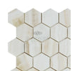 Polished White Onyx Bianco-Vanilla 2 inch Hexagon Vein-Cut Mosaic Marble Tile