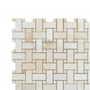 Beige basketweave mosaic tile in White Onyx Bianco-Vanilla polished marble design