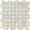 Woven rectangular and square tiles in White Onyx Basketweave Mosaic marble design