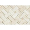 Beige herringbone tile pattern in White Onyx Basketweave Mosaic Marble Tile