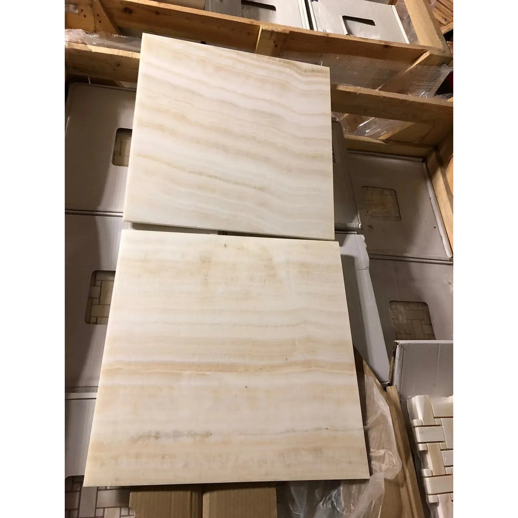 Beige marble tiles from White Onyx Bianco-Vanilla Cross-Cut 12X24 Polished collection