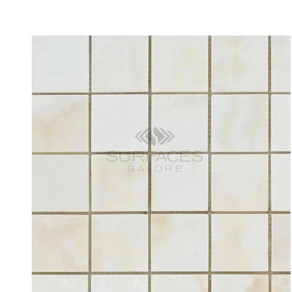 White Onyx Bianco-Vanilla Cross-Cut 2X2 Mosaic Marble Polished Square Tile Mosaic