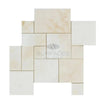 Light-colored stone tiles in White Onyx Bianco-Vanilla Opus mosaic marble design