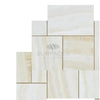 Cream-colored marble tile arrangement of White Onyx Bianco-Vanilla mosaic pattern