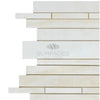 Horizontal stacked tile mosaic of White Onyx Bianco-Vanilla marble in polished finish