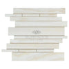 Rectangular white mosaic tile from White Onyx Bianco-Vanilla Random-Strip marble collection