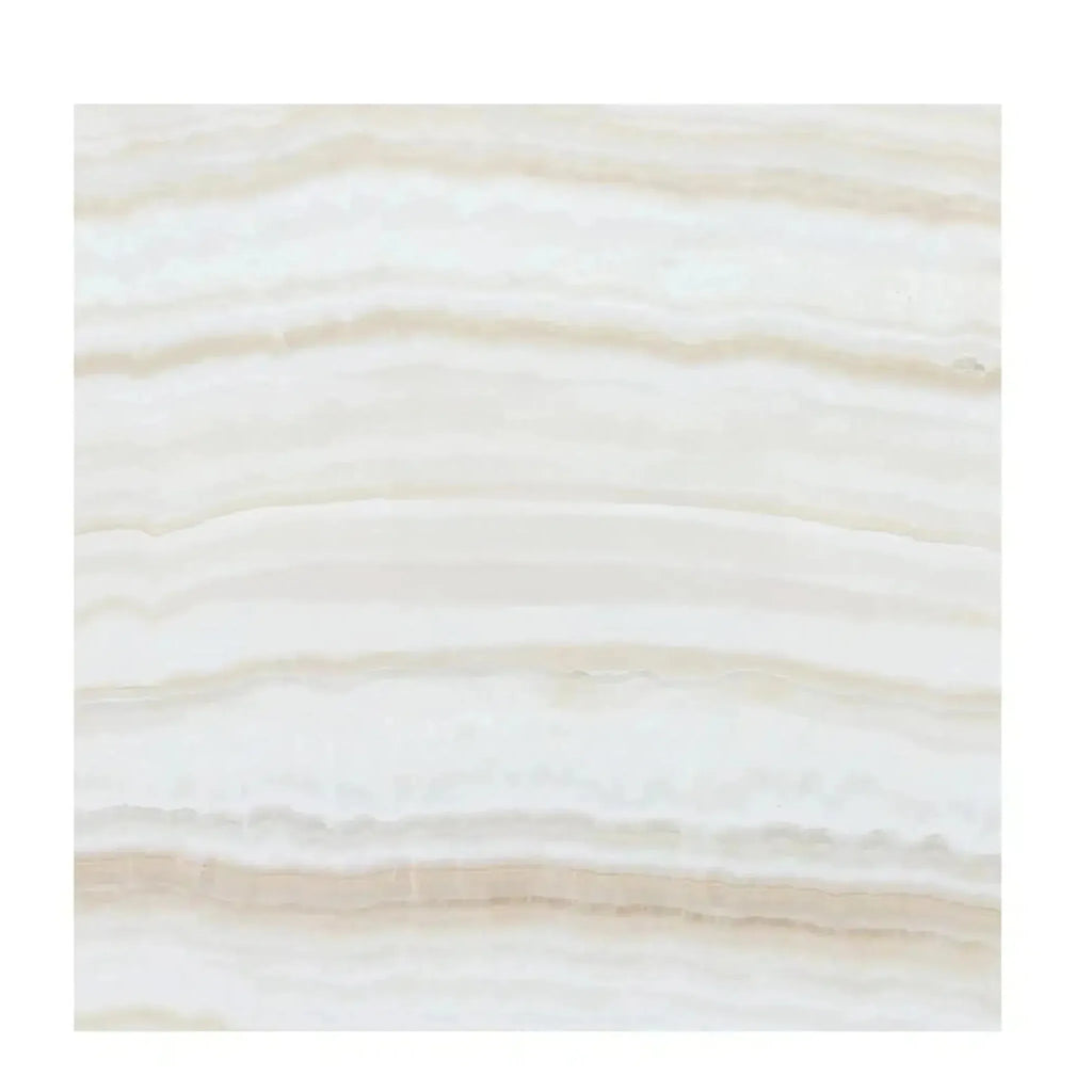 Creamy horizontal bands on White Onyx Bianco-Vanilla Vein-Cut Marble Polished slab