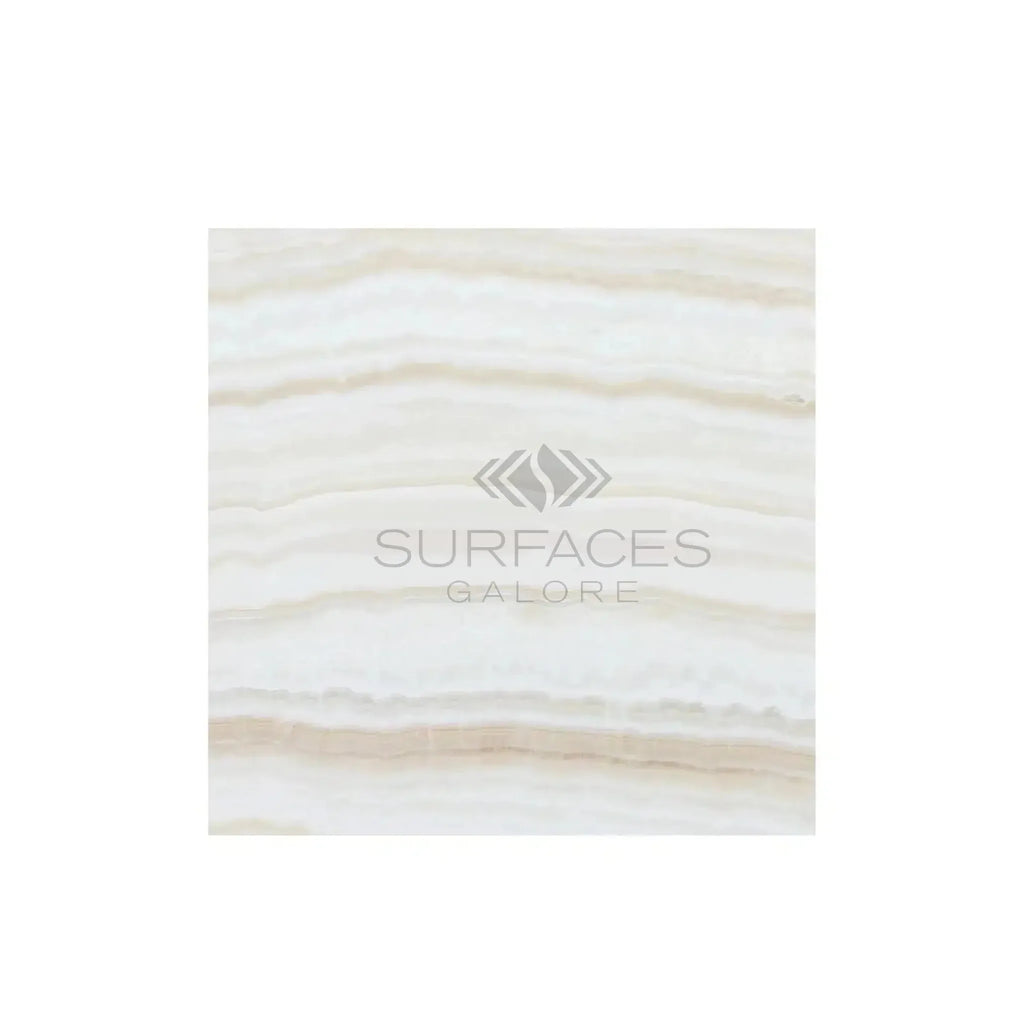 Creamy, horizontally-banded White Onyx Bianco-Vanilla 12X12 polished marble tile