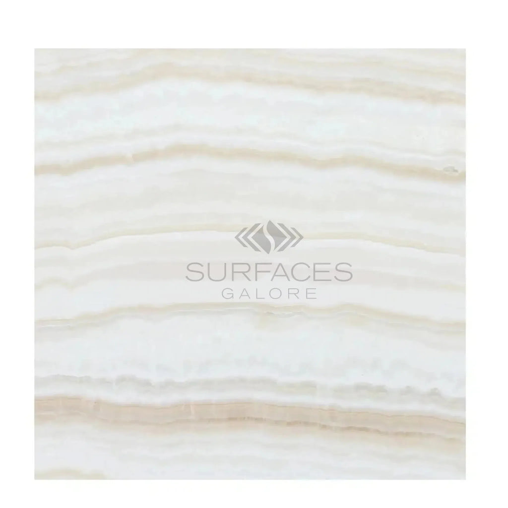 Creamy horizontally-banded White Onyx Bianco-Vanilla Vein-Cut marble slab