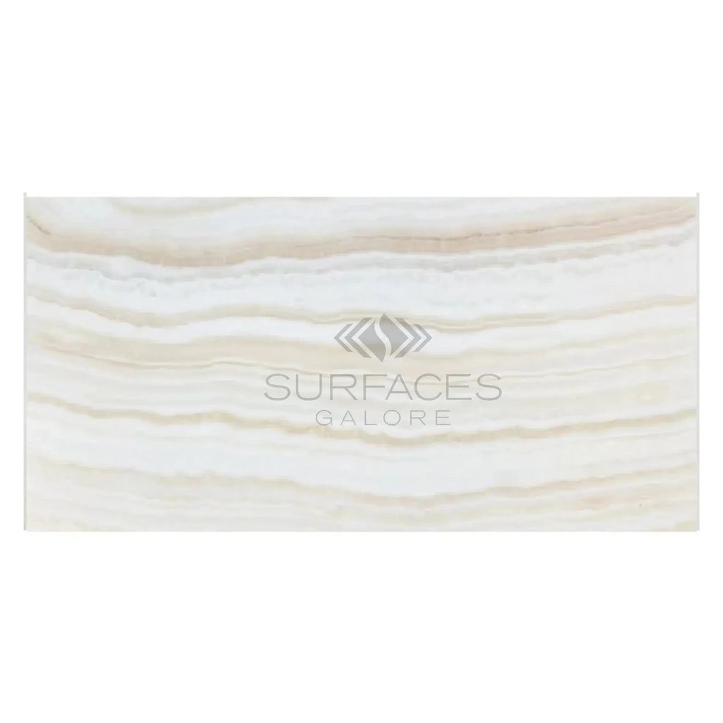 Swirling beige and white stone slab of White Onyx Bianco-Vanilla Marble Polished