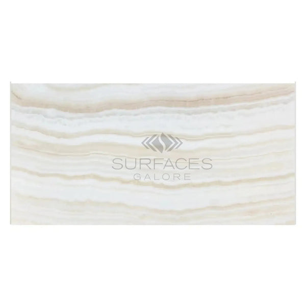 Swirling beige and white stone slab of White Onyx Bianco-Vanilla Marble Polished