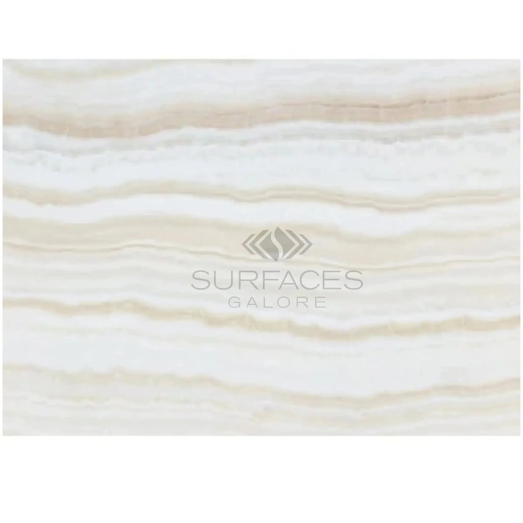 Creamy Onyx slab with horizontal bands in White Onyx Bianco-Vanilla 12X24 Marble Polished