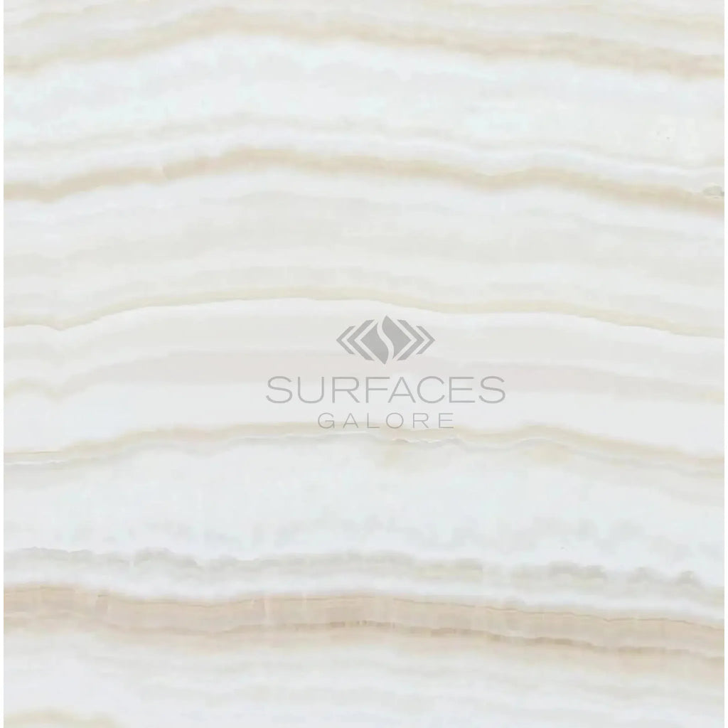 Creamy horizontally-banded stone slab of White Onyx Bianco-Vanilla Marble Polished