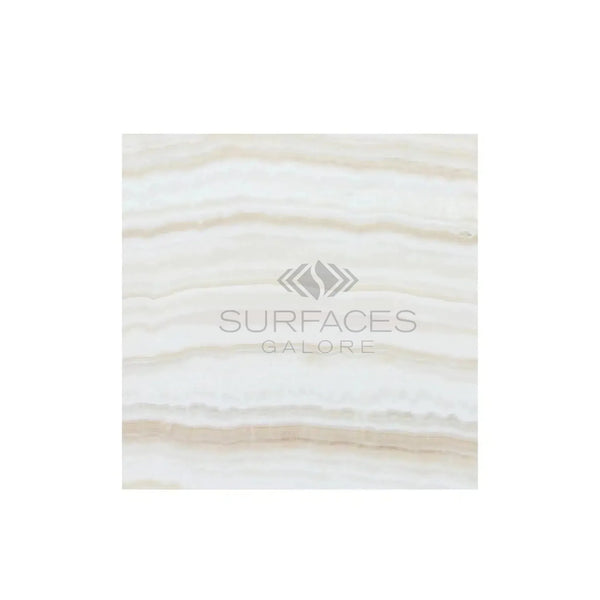 Creamy, horizontally-banded stone tile from White Onyx Bianco-Vanilla 18X18 Marble Polished