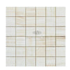 Square mosaic tile pattern of White Onyx Bianco-Vanilla vein-cut marble polished