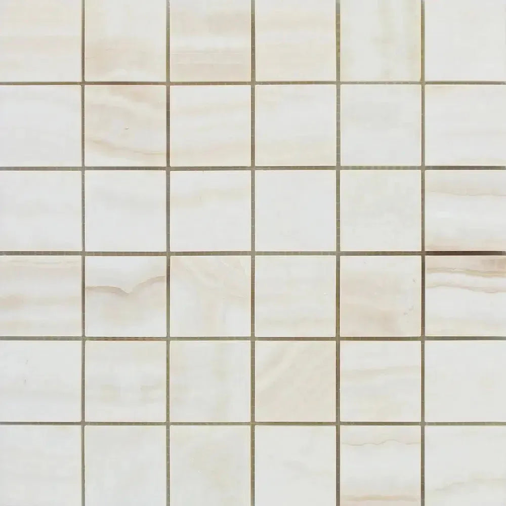 White Onyx Bianco-Vanilla Vein-Cut 2X2 Mosaic Marble Polished Square Tile Mosaic