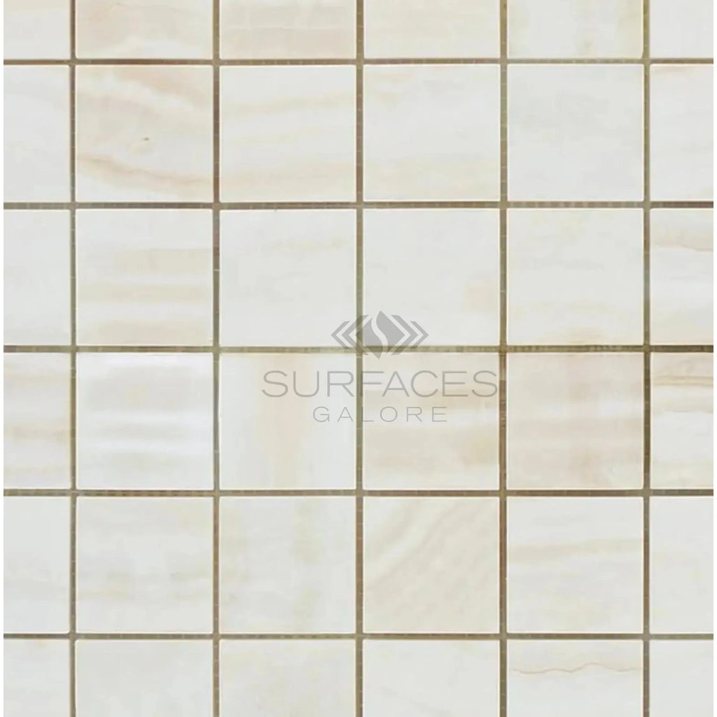 White Onyx Bianco-Vanilla Vein-Cut 2X2 Mosaic Marble Polished Square Tile Mosaic