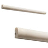 Two white rounded trim pieces from White Pearl Botticino Bullnose Liner Molding