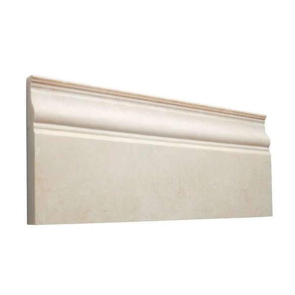 White Pearl/Botticino Baseboard Molding in polished and honed finish, white wooden design