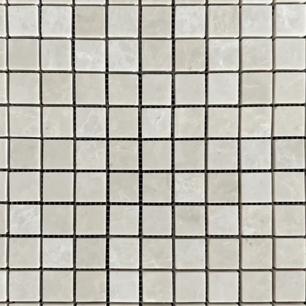 White Pearl Botticino Beige Marble 1X1 Square Mosaic Polished Tile Pattern Design