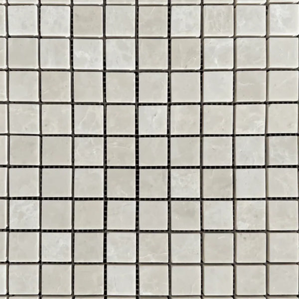 White Pearl Botticino Beige Marble 1X1 Square Mosaic Polished Tile Pattern Design