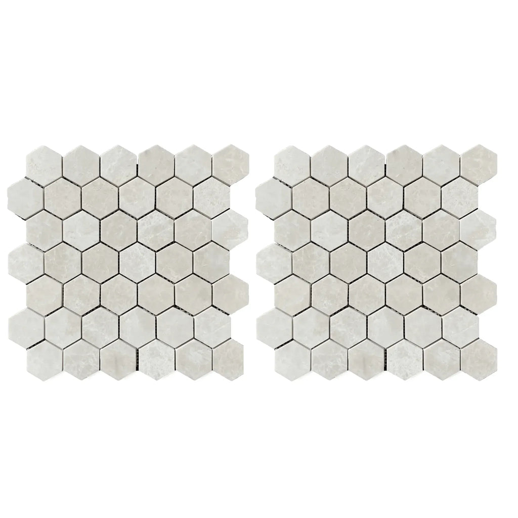 Two sheets of White Pearl/Botticino Beige Marble 2 Inch Hexagon Mosaic Polished Tiles