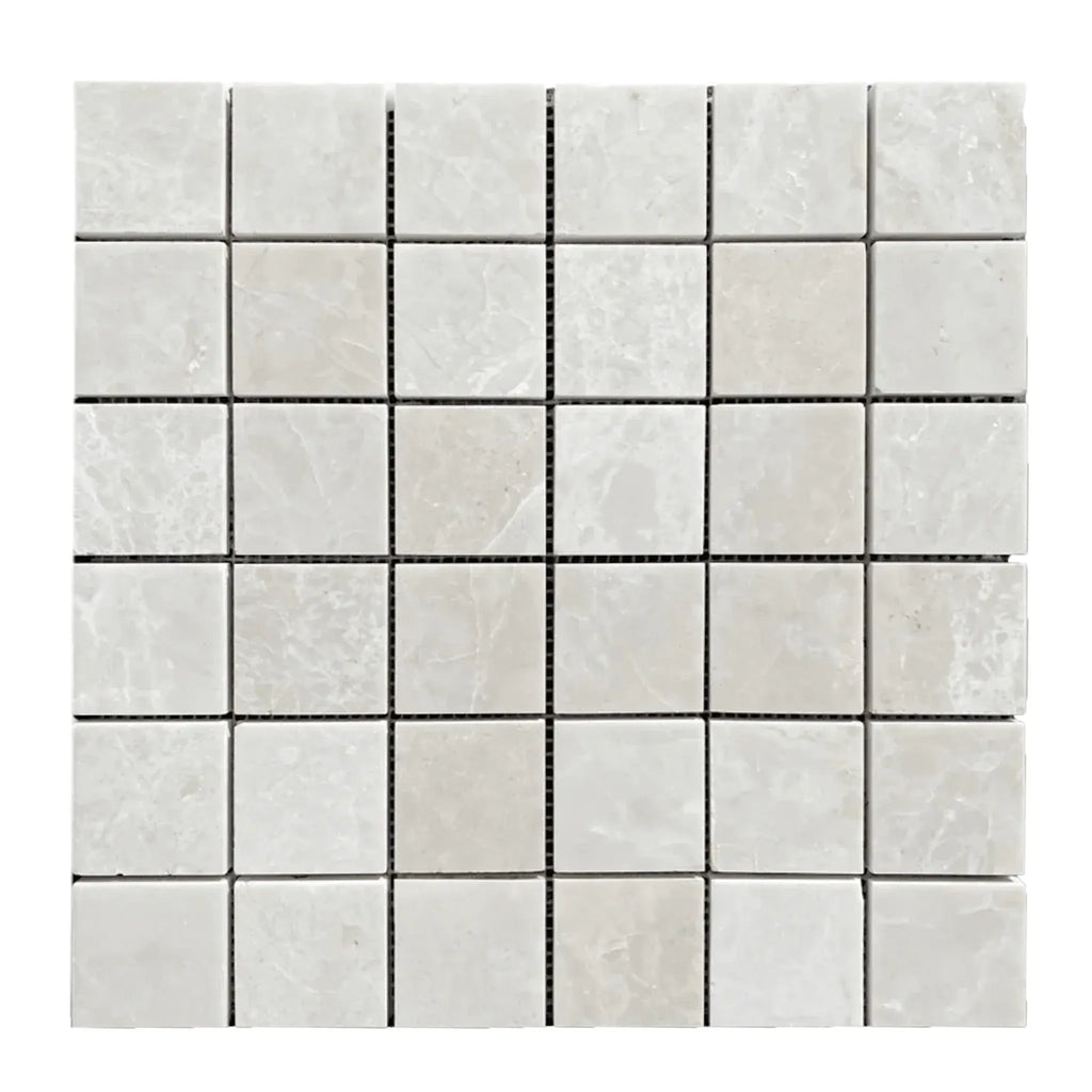 White Pearl Botticino Beige Marble 2x2 Square Mosaic Polished tile sheet